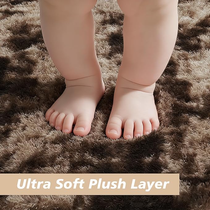 9x12 Fluffy Area Rugs for Living Room,Large Fuzzy Shag Area Rug for Bedroom,Soft Non-Shedding Indoor Plush Carpet for Kids Bedroom Nursery Home Decor,Tie-Dyed Coffee