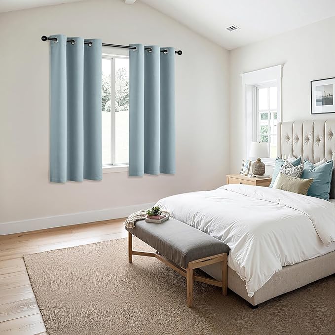MIULEE Slate Blue Blackout Curtains for Bedroom Living Room 45 Inches Long 2 Panels, Thermal Insulated Room Darkening Drapes Solid Grommet Noise Reduction Light Blocking Window Treatments 40x45 Inch