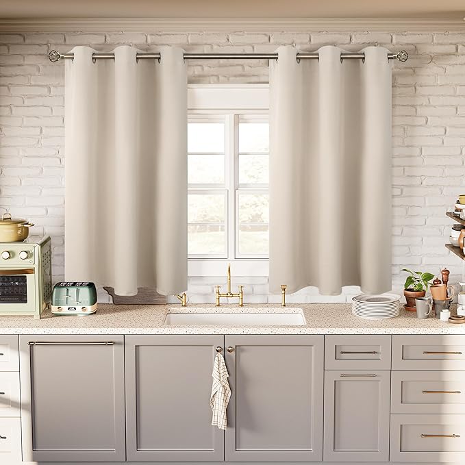 BGment Champagne Short Room Darkening Curtains for Small Windows, 38 x 45 Inch Thermal Insulated Tier Set of 2 Panels Sun Blocking Drapes for Kitchen Bedroom