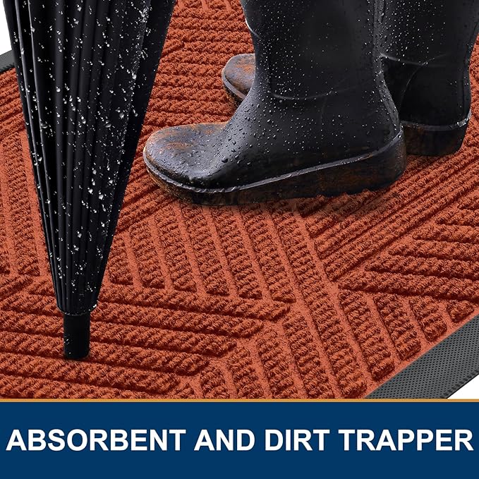 Smiry Front Door Mat Outside Entrance, Heavy Duty Sturdy Natural Rubber Doormat, Trap Dirt and Moisture, Easy Clean Low Profile Welcome Floor Mats for Indoor Outdoor Entry, 35X23 Inch, Burnt Orange
