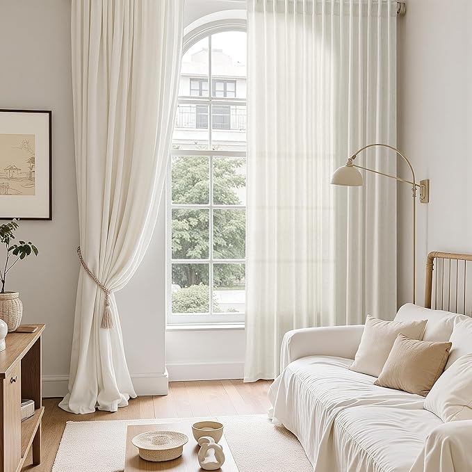 Nanspring Natural Linen Curtains 84 Inch Length 2 Panels Set for Living Room Country Semi Sheer Rustic Light Filtering Curtains Farmhouse Decor Curtain for Bedroom Back Tab and Rod Pocket 52x84