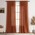 Nanspring Rustic Farmhouse Linen Curtains 96 Inches Long 2 Panel Set Back Tab Terracotta Boho Curtain for Living Room Semi Sheer Light Filtering Luxury Home Decor for Bedroom Dining Room 60x96