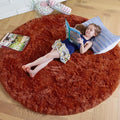 Amdrebio Terracotta Rust Round Circle Rug 6Ft for Bedroom Living Room, Fluffy Shaggy Furry Fuzzy Area Rugs for Kids Room Decor Aesthetic, Large Plush Shag Rustic Carpet for Nursery Playroom Classroom