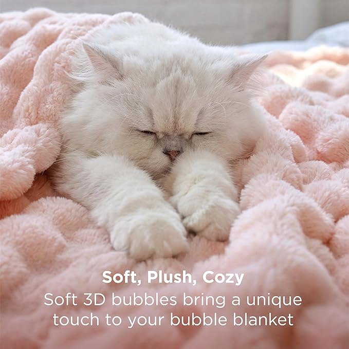 Bedsure 3D Fleece Bubble Blanket - GentleSoft Pink King Blanket for Bed Sofa Girls Room Decor - Luxury Soft Cozy Spring Gifts for Kids Girls, Lightweight, Crystal Pink, 108"×90"