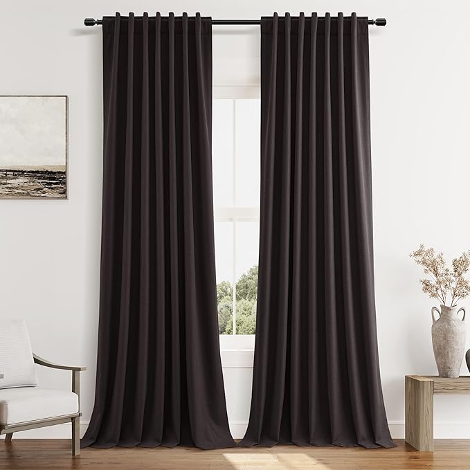 Guken 100% Blackout Curtains 102 Inch Length 2 Panels Set for Living Room Bedroom Back Tab Thermal Insulated Black Out Linen Drapes Room Darkening Cocoa Coffee,52x102
