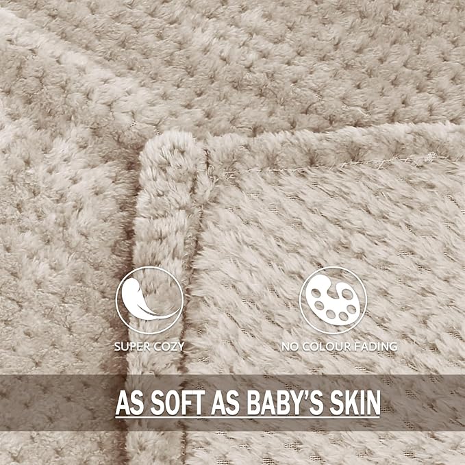 Exclusivo Mezcla Fleece Throw Blanket Extra Large, Super Soft and Warm Blankets for Couch, Sofa and Bed Waffle Textured, Cozy, Fuzzy and Lightweight (Tan, 50x70 Inches)