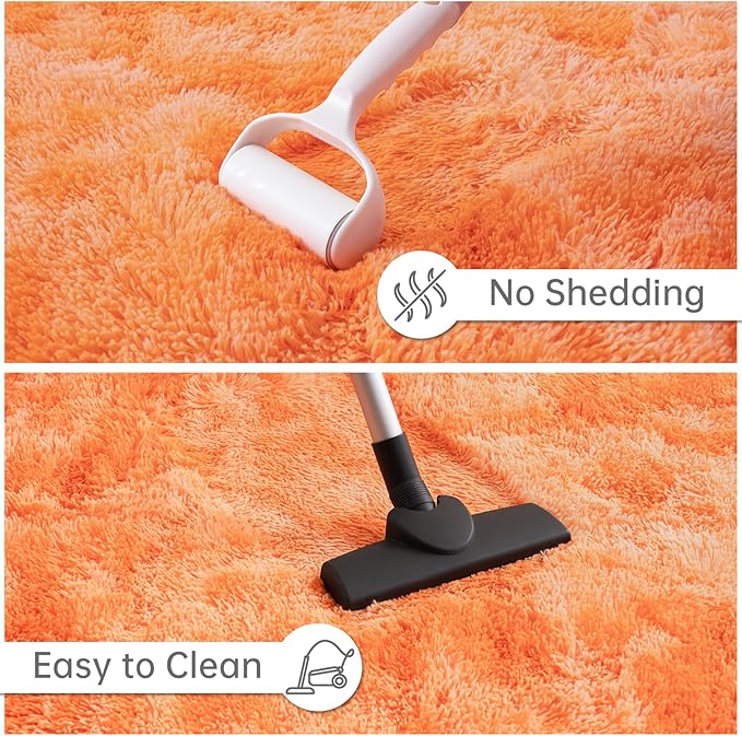 Goideal Fluffy Rug for Bedroom Living Room, 4x6 Orange Area Rugs, Faux Fur Shag Modern Carpet Ultra Soft Girls Boys Room Home Decor, Tie-Dyed