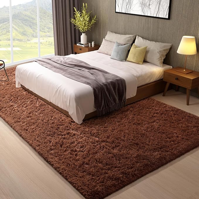Ophanie 8x10 Brown Area Rugs for Living Room, Large Shag Bedroom Carpet, Big Indoor Thick Soft Shaggy Nursery Rug, Fluffy Carpets for Boy and Girls Room Dorm Home Decor Aesthetic