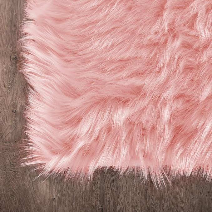 Latepis Pink Runner Faux Sheepskin Fur Rugs 2X5 Fluffy Rug for Bedroom Cute Furry Shag Fuzzy Rug for Girls Room Dorm Luxury Room Decor