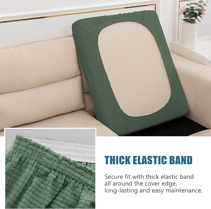 Water Repellent Sofa Seat Cushion Covers for Living Room 3 Seater, Stretch Couch Cushion Slipcovers Reversible Furniture Protector (Large, Matcha Green)