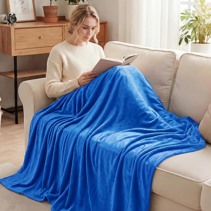 Exclusivo Mezcla Fleece Blanket King Size for Bed, Super Soft and Warm, All Season, Cozy, Plush, Lightweight, 90x104 Inches, Cobalt Blue