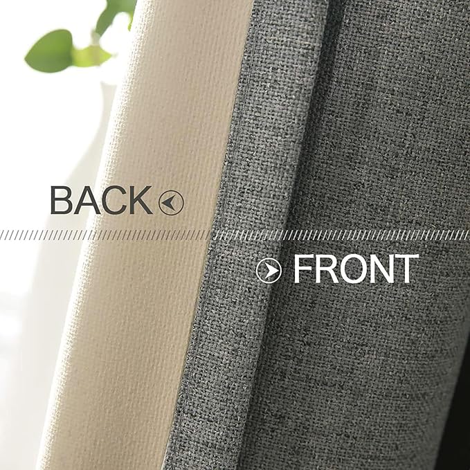 MIULEE Linen Texture Curtains, 2 Pack Dark Grey 52x108 Inch, Blackout, Room Darkening, Grommet, Classic Style, Faux Linen, All Season, Bedroom, Living Room, Nursery