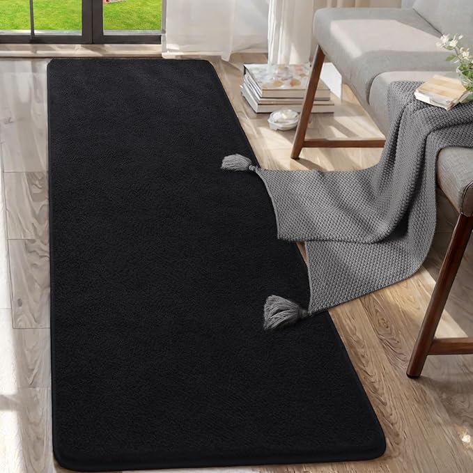 AROGAN 2x8 Feet Shag Runner Rug for Hallways, Washable Rugs with Memory Foam for Bedroom, Entryway Indoor Fluffy Throw Rug for Bedside Living Room Kids Girls Nursery Dorm Room Decor, Black