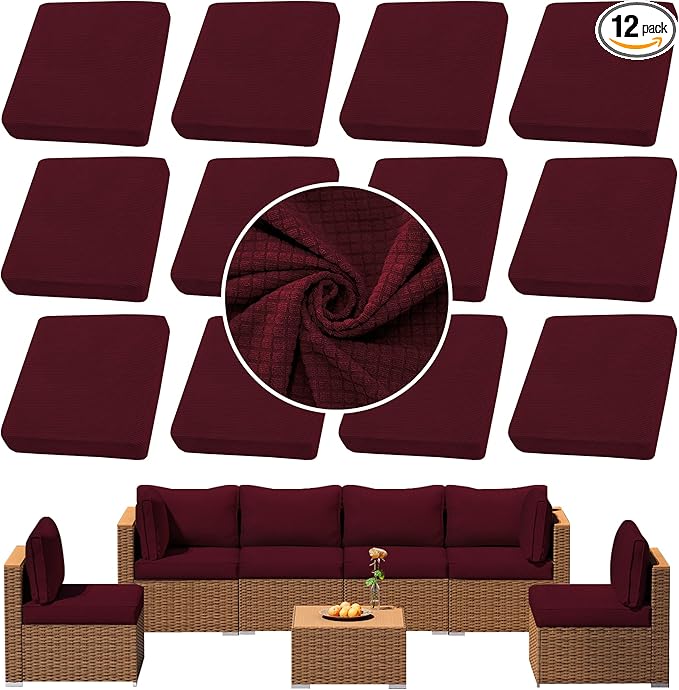 Outdoor Cushion Covers Set,12PCS Patio Furniture Couch Seat Slipcovers, Replacement for Sofa Sectional Chair(Cover，Only)