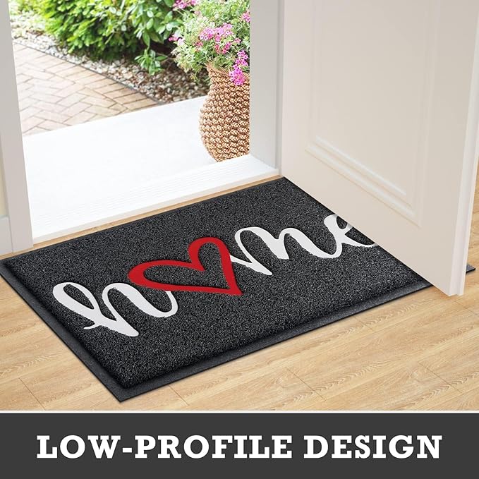 CozyBounty Black Door Mat Welcome Mats Home Non-Slip Doormat for Entryway Low-Profile Floor Mat for Yard, Garage, High Traffic Areas (30"x17.5", Black)
