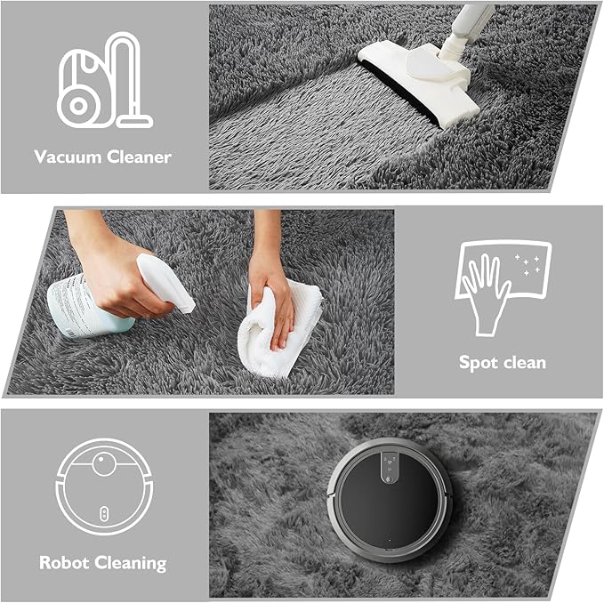 Ultra Soft Fluffy Area Rugs for Bedroom Living Room 10x12, Nursery Rug, Non-Slip Carpet for Kids Dorms Decor, Shaggy Bedside Rug, Deep Grey