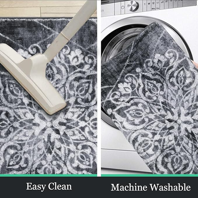 HEBE Washable Area Rug - 2'x3' Non Slip Soft Distressed Medallion Bedroom Boho Living Room Accent Throw Vintage Entry Floor Carpet for Dining Room Bathroom Entryway