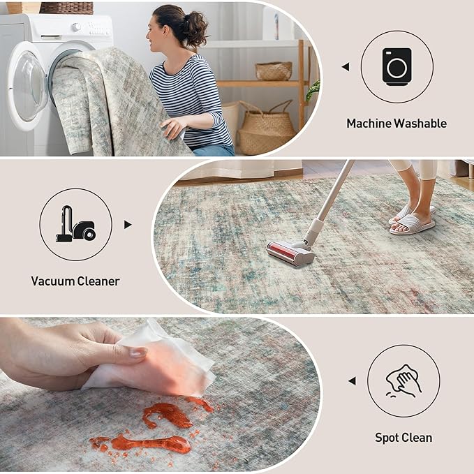 9x12 Area Rugs Washable Rug: Modern Abstract Living Room Rug Soft Anti-Skid Thin Carpet Indoor Floor Non-Shedding Carpets for Bedroom Dining Room Farmhouse Nursery Home Office Multi Color