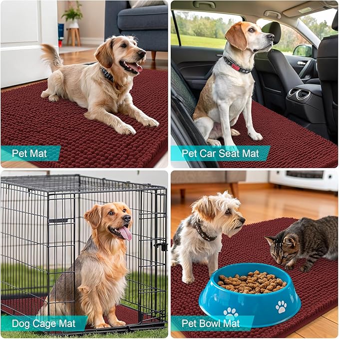 OLANLY Dog Door Mat for Muddy Paws 24x16, Absorbs Moisture and Dirt, Absorbent Non-Slip Washable Doormat, Quick Dry Chenille Mud Mat, Entry Indoor Entryway Carpet for Inside Floor, Caramel Russet