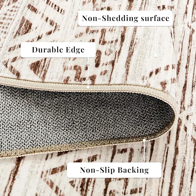 Moroccan Washable Hallway Runner Rug - 2'6"x12' Non Slip Floor Mat for Kitchen Low Pile Living Room Carpet with Rubber Backing Bedroom Rugs for Entryway 2'6"x12' Beige