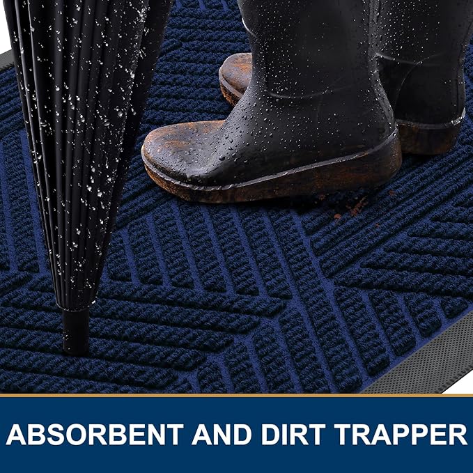 Smiry Front Door Mat Outside Entrance, Heavy Duty Sturdy Natural Rubber Doormat, Trap Dirt and Moisture, Easy Clean Low Profile Mats for Indoor Outdoor Entry, Irregular Triangle (47x32, Royal Blue)