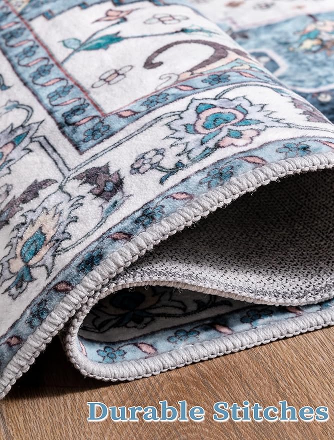 SERISSA Boho Washable Runner Rug, 2x6 Rug Non-Slip Vintage Blue Hallway Kitchen Runner Rug Ultra Soft Print Distressed Floor Carpet for Bedroom Bathroom Laundry Living Room