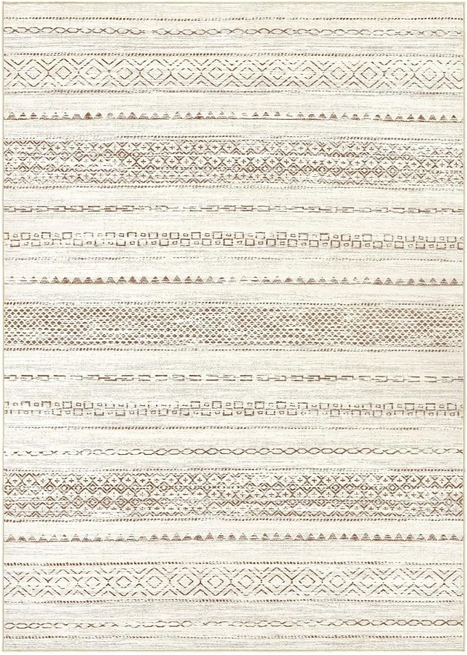 Nakagishi Area Rug Living Room Rugs: 4X6 Machine Washable Boho Large Neutral Farmhouse Stain Resistant Moroccan Indoor Floor Carpet for Bedroom Nursery Dorm Dining Room Home-Brown Tan