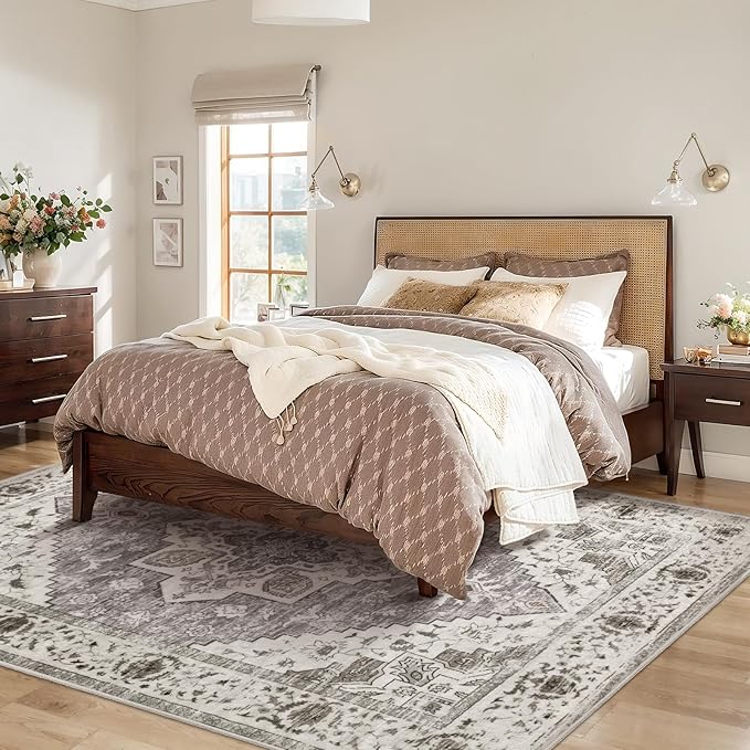 SERISSA Boho 8x10 Area Rugs, Washable Vintage Large Living Room Rug Non-Slip, Ultra Soft Oriental Print Distressed Farmhouse Earth Tone Carpet for Dining Room Bedroom Dorm Office Home Decor