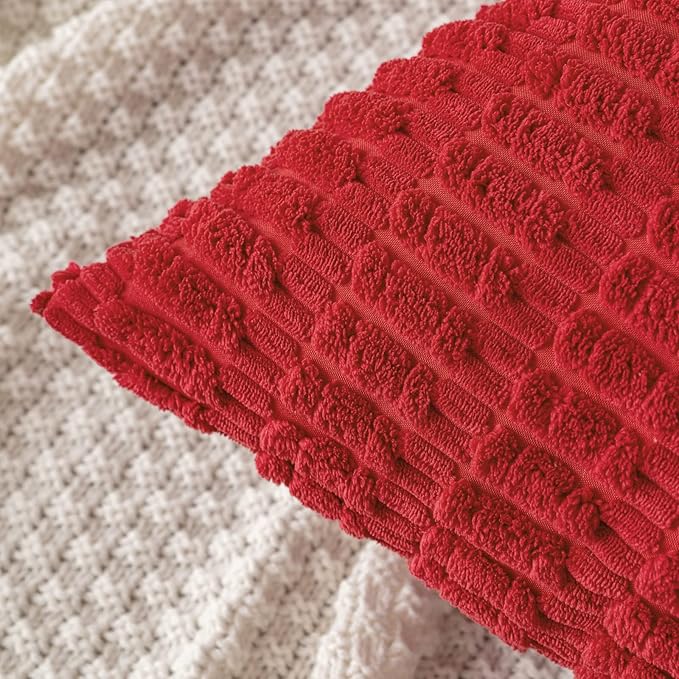 MIULEE Pack of 2 Red Corduroy Decorative Pillow Covers 12x12 Inch Soft Boho Striped Throw Pillow Covers Modern Farmhouse Home Decor for Sofa Living Room Couch Bed