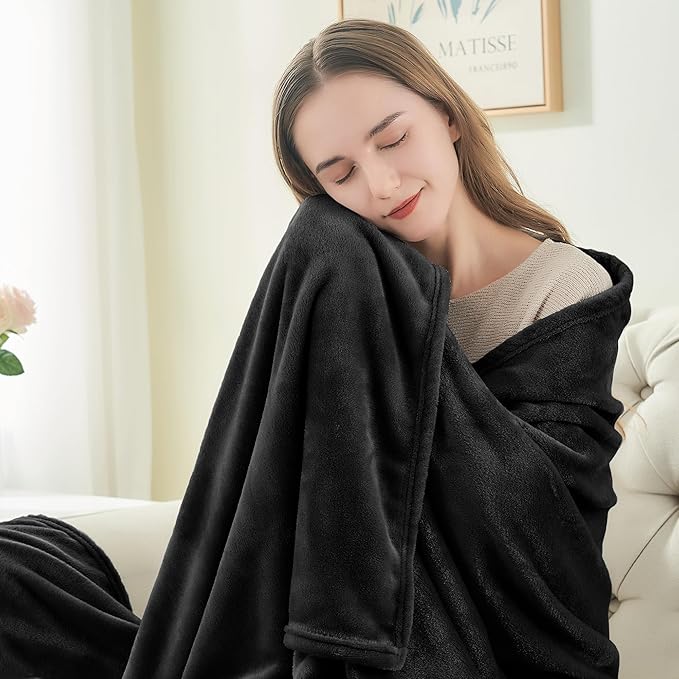 BEDELITE Fleece Blankets Queen Size for Bed, Luxury Plush Cozy Fuzzy Black Blanket 90x90 Inches, Super Soft Warm Lightweight Throw Blanket All Seasons Suitable