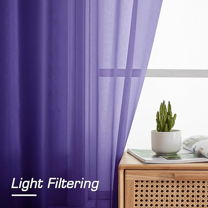 OWENIE Purple Sheer Curtains, Sheer Curtains 84 inch Length 2 Panels Set, Rod Pocket Voile Fimly Sheer Drapes for Living Room/Bedroom, 2pcs, Each 42" W x 84" L