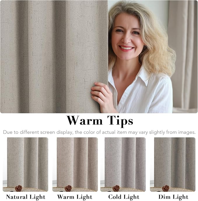 H.VERSAILTEX Linen Blackout Curtains 96 Inches, 100% Absolutely Blackout Thermal Insulated Textured Linen Look Curtain Draperies Anti-Rust Grommet with White Liner, 2 Panels, Stone
