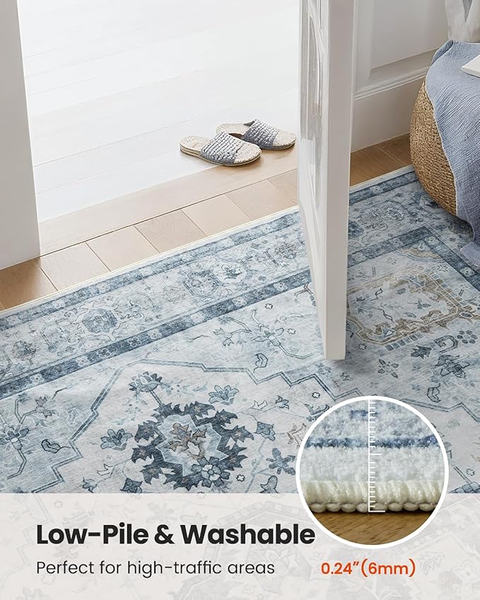 AMADA HOMEFURNISHING 9x12 Area Rug, Washable Low-Profile Large Area Rug with Non-Slip Backing & Durable Edge Binding, Vintage Large Rugs for Living Room, Bedroom