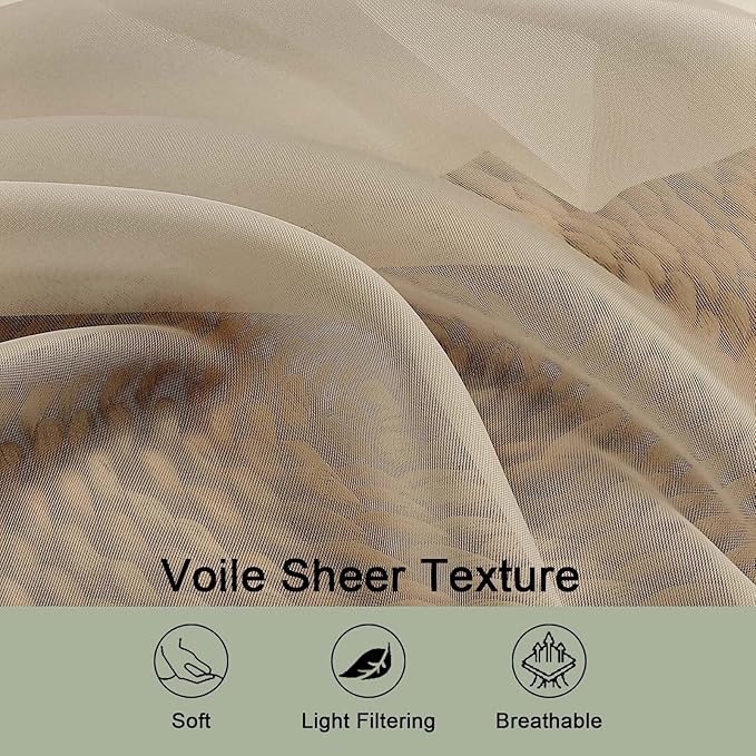 OWENIE Sheer Taupe Curtains, Sheer Curtains 63 inch Length 2 Panels Set, Rod Pocket Voile Fimly Sheer Drapes for Living Room Bedroom, 2pcs, Taupe, Each 59" W x 63" L