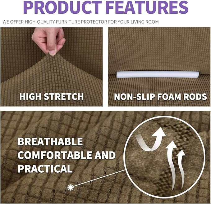 ZNSAYOTX Stretch Oversized Couch Cover Universal Sofa Covers for Living Room Dogs Pet Furniture Protector Spandex Extra Large Sofa Slipcovers with Anti Slip Foam Sticks (Brown, XL Sofa)