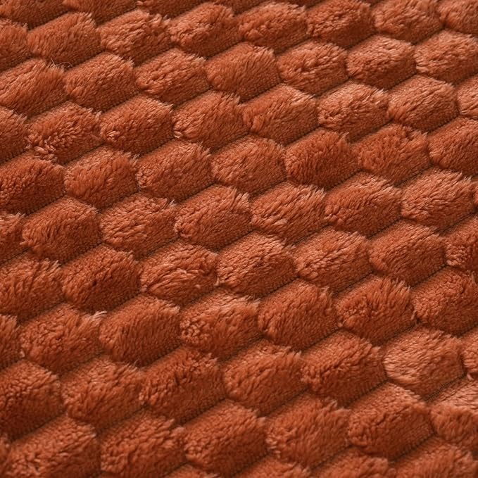 Burnt Orange Throw Blanket 50"×70" inches Gifts for Mom Fuzzy 3D Jacquard Decorative Flannel Fleece Super Soft Plush Cozy Blanket for Couch Sofa Chair Lightweight