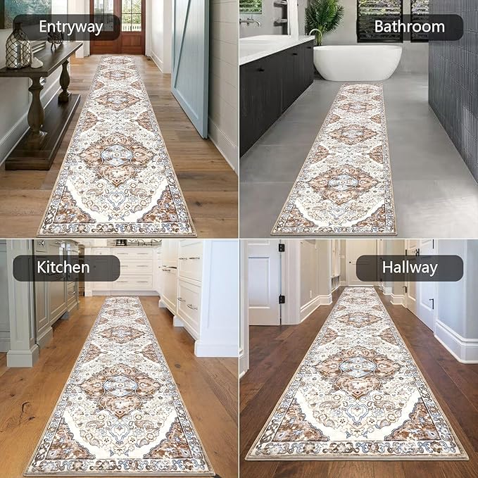 HEBE Hallway Runner Rug 2'8''x14' Washable Vintage Distressed Area Rugs Non Slip Laundry Rug Runner Boho Floor Carpet Runners for Hallways Entryway Laundry Room Kitchen Bathroom