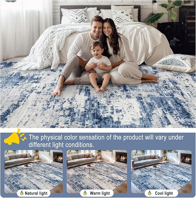6x9 Area Rugs for Living Room - Washable Rug Modern Abstract Soft Large Neutral Non-Slip Carpet Indoor Floor Thin Carpets for Bedroom Dining Room Farmhouse Nursery Home Office Blue Gray