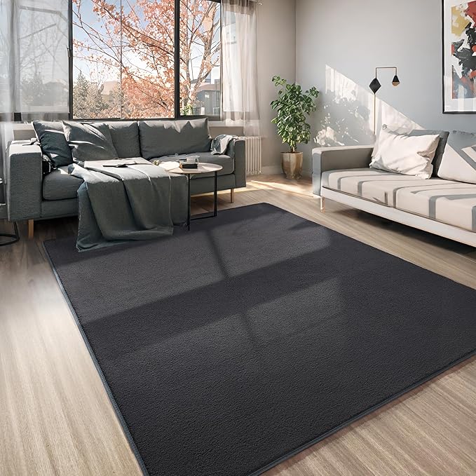 AROGAN Modern Shag Area Rug for Living Room, 6x9 Feet Washable Rugs for Bedroom, Indoor Floor Carpet, Plush Memory Foam Bedside Rugs for Kids Girls Teens Low Pile Decor, Dark Grey
