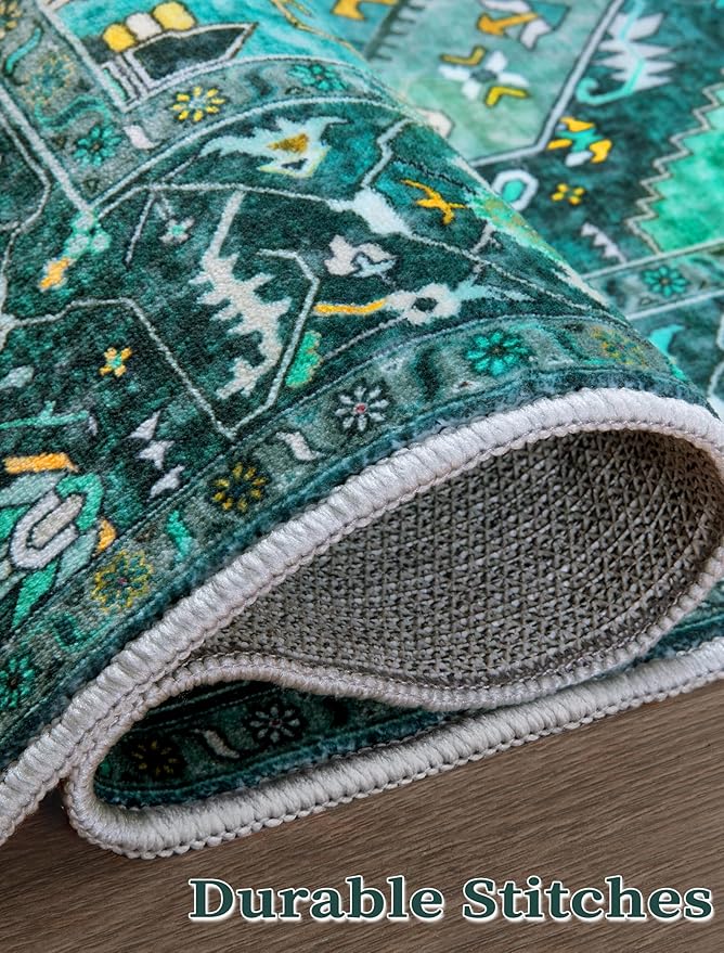 SERISSA Boho Washable Runner Rug, 2x5 Rug Runner Non-Slip Vintage Teal Hallway Kitchen Runner Rug Ultra Soft Print Distressed Tribal Floor Carpet Runner for Bedroom Bathroom Laundry Living Room