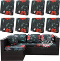 8Pcs Outdoor Cushion Covers, Patio Cushion Covers,Stretch Elastic Slipcovers, Replacement Washable & Reusable Furniture Protector for Patio Couch (Peony-Pattern,Cover Only)