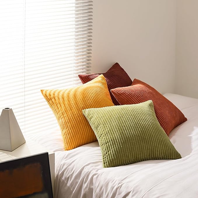 Topfinel Decorative Throw Pillow Covers Cushion Cases, Set of 4 Soft Velvet Modern Double-Sided Designs, Mix and Match for Home Decor, Pillow Inserts Not Included (12x12 inch, Yellow/Orange)