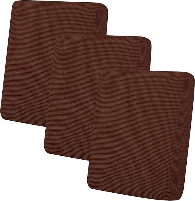 Easy-Going Stretch Individual Chair Couch Cushion Cover Sofa Cushion Furniture Protector Sofa slipcover Soft Flexibility with Elastic Bottom (3-Piece Sofa Cushion Cover, Coffee)