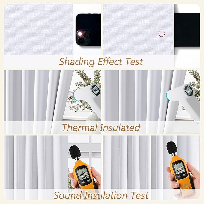 Guken White 100% Blackout Linen Curtains 52 Inch Wide by 130 Inch for Living Room Bedroom Back Tab/Rod Pocket Thermal Insulated Black Out Linen 2 Drapes Room Darkening Window Curtains,52x130