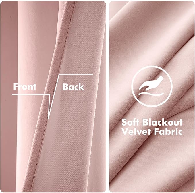 MIULEE Velvet Curtains Baby Pink Elegant Grommet Thermal Insulated Soundproof Room Darkening Curtains/Drapes for Classical Living Room Bedroom Decor 52 x 90 Inch Set of 2