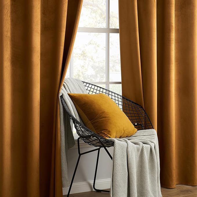 MIULEE Velvet Curtains Golden Brown Elegant Grommet Curtains Thermal Insulated Soundproof Room Darkening Curtains/Drapes for Classical Living Room Bedroom Decor 52 x 72 Inch Set of 2