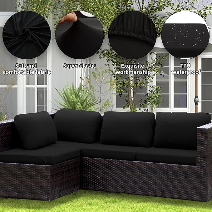 Outdoor Cushion Covers Set,12PCS Patio Furniture Couch Seat Slipcovers, Replacement for Sofa Sectional Chair(Cover，Only)