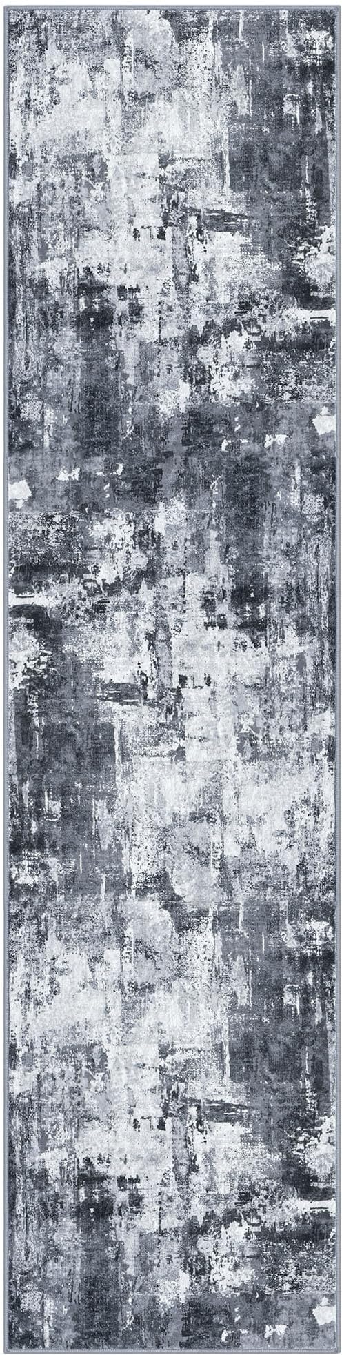KOZYFLY Modern Abstract Rug Runner for Hallway 2x8 Grey/Black Kitchen Runner Rug Non Skid Washable Carpet Runner Laundry Room Mat Soft Fluffy Low Pile Rug for Hallway Entryway Bathroom Bedroom