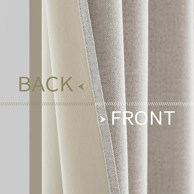 MIULEE 100% Blackout Linen Textured Curtains for Bedroom Solid Thermal Insulated Cream White Grommet Room Darkening Curtains & Drapes Luxury Decor for Living Room Nursery 52 x 108 Inch (2 Panels)