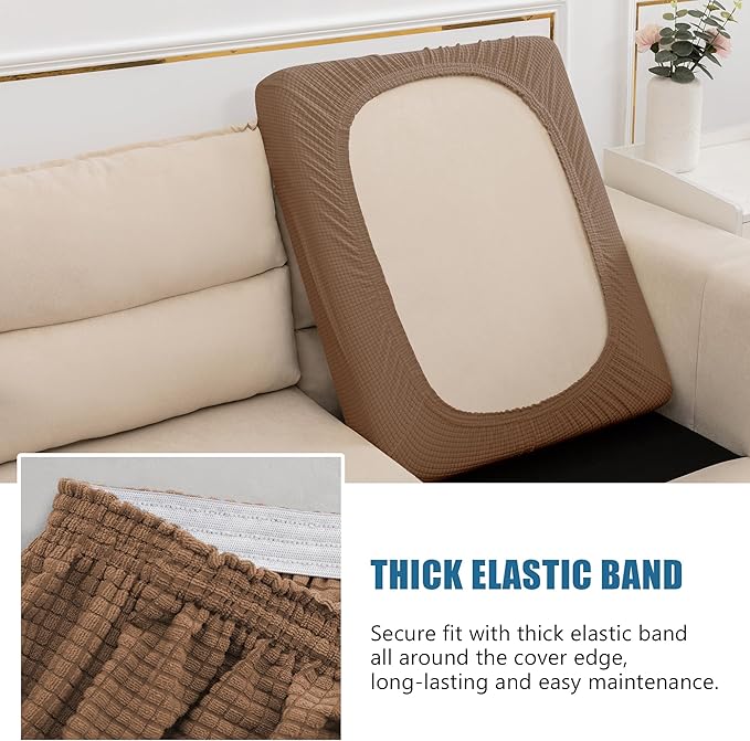 Water Resistant Couch Cushion Cover Stretch Sofa Seat Slipcover for Pets, Thick RV Dinette Seat Cushion Covers Sofa Protector, Washable (Medium, Coffee)